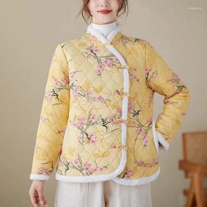 Women's Jackets Floral Cotton Coat Autumn And Winter Ethnic Style Disc Buckle Retro Short Lightweight Quilted Jacket Z3328