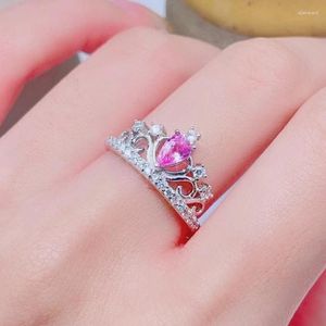 Cluster Rings Vintage Silver Gemstone Crown Ring For Wedding 0.35CT 4mm 6mm Natural Pink Sapphire Födelsedagspresent