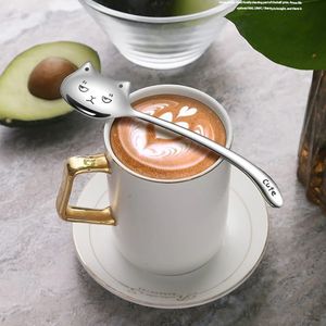 Cucchiaino da tè per gatti manico lungo caffè dessert snack scoop set di stoviglie gelato cucchiai da tavola utensili da cucina in acciaio inox