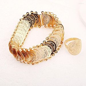 Halsband örhängen set muslimska kvinnor smycken arabiska bröllop armband turkisk mynt symbol ring guld pläterade set kvinno mode