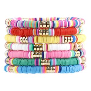 Surfer Heishi Bracelets Beaded Strands for Women Stackable Rainbow Vinyl Disc Clay Beads Stretch Elastic Layering Friendship Bracelet Boho Summer Beach Jewelry