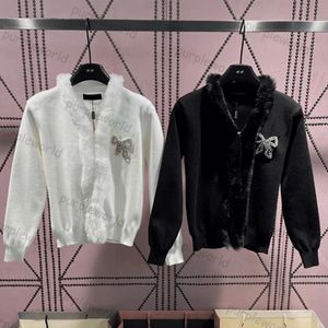 Knitwear Temperament Splicing Design Päls Krage Stickad Cardigan Casual Custom Nail Diamond Fashion Top