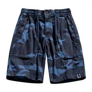 Mäns shorts Multi Pocket Thin Camouflage Fashion Cargo Pants Elastic Midje Button Man Summer Pant Pantalon Homme