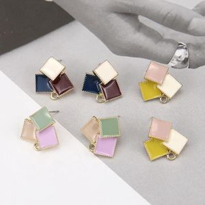 Stud Earrings Multi-color Stitching Geometric Shape Handmade 20mm Fashion Alloy Women Diy Jewelry Earring Accessory