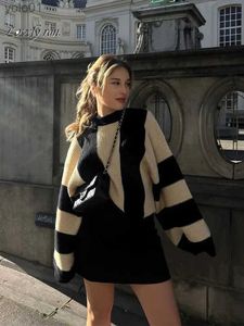 Kadın Sweaters Moda Dikey Çizgili Kontrast Renk Gevşek Sweaters Uzun Sle O-Beck Örme Kırpılmış Külkü 2023 Yeni Sıcak Bayanlar Sweaterl231113