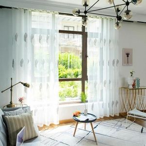 Curtain Simple Modern Living Room Mesh Transparent Embroidered Gauze White Sand