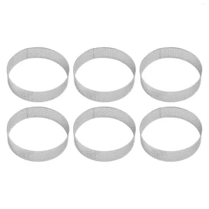 Baking Tools 6 Pack Stainless Steel Tart Rings Heat-Resistant Perforated Cake Mousse Ring Mold Round