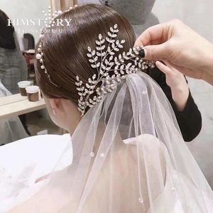 Hair Clips HIMSTORY Fashion Women Clear Crystal Leaf Branch Rhinestone Princess Bride Hairband Wedding Accessory Jewelry