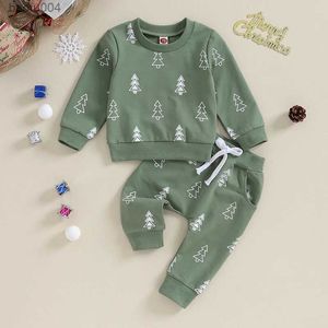 Set di abbigliamento 2023-08-017 Set di vestiti natalizi per bambina e bambino Set di pantaloni a maniche lunghe per albero di Natale