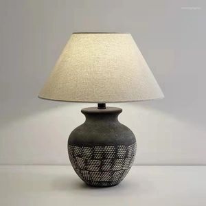 Lampy stołowe ceramiczne lampa Wabi-sabi styl retro czarno-białe dekoracyjne oświetlenie LED Kreatywne minimalistyczne biurko do badania sypialni