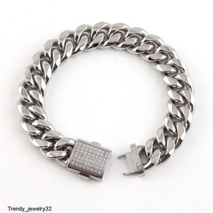 Hip Hop Men smycken isade ut kubansk kedja pvd 18k guldpläterad handledsarmband mode cnc zirkon rostfritt stål armband för människan