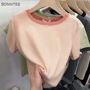 Women's T-Shirt T-shirts Women Summer Fashion Panelled O-neck Slim All-match Leisure Korean Style College Holiday Streetwear Fit Female Tops 230413