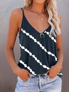 Camisoles Tankları Kadınlar V Boyun Çizgili Spagetti Kayışı Camisole Casual Tank Tops Kolsuz Bluz Gömlekleri Racerback Basic Cami Tee Sesli Yaz 230413