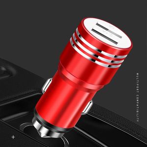 Universal Metal Car Charger Dual USB Ports 2.1A 1.0A Colorful Micro USB Vehicle Portable Adapter Charge Charging Plug Accessories
