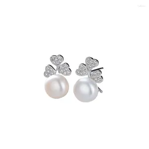 Studörhängen fina smycken äkta 925 Sterling Silver Plant Luxury Pearl Earring for Women Anniversary Wedding