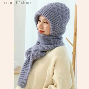 Hats Scarves Sets Plush Hat And Scarf All In One Knitted Women Winter Warm Hat Scarf Thickened Hooded Ear Protection Outdoor Ski Female Beanie CL23111