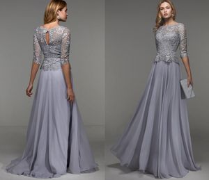 2024 Vintage argento madre della sposa abito o-collo mezza manica in pizzo chiffon lunghezza del pavimento donne cerimonia nuziale ospite abiti da festa su misura