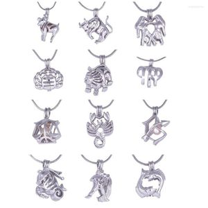 Pendant Necklaces 1pc 18KGP Signs Of Zodiac Mounting Can Open Twelve Constellations Style Beads Locket Cage DIY Lucky Charm Jewelry