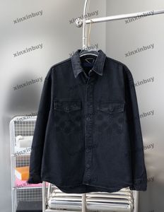 xinxinbuy Cappotto da uomo firmato Giacca da lettera in rilievo con tasca in denim camicia a maniche lunghe da donna bianco kaki Nero blu XS-2XL