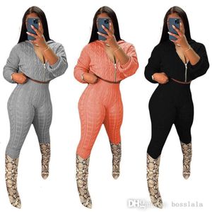 Fashion Womens Two Piece Pants Set Knit Personalized Zipper Anti Pilling Knitwear Suit S-XXL