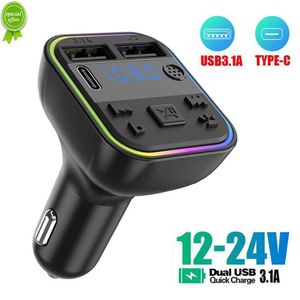 New Car Bluetooth 5.0 FM Transmitter PD Type-C Dual USB 3.1A Fast Charger Colorful Ambient Light Handsfree 12V-24V Modulator Player