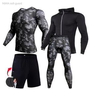 Roupas masculinas roupas de treino de treino 4-PC /Conjunto de roupas de roupas esportivas de roupas íntimas esportes de roupas íntimas de camuflagem escura e cinza