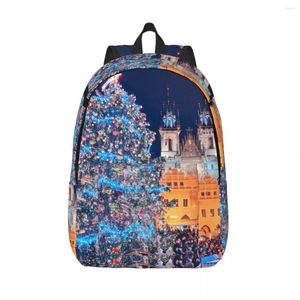 Backpack Christmas Town Praga Tree Świąteczne zabawy plecaków dziewczyna podróż dla dużych szkolnych torbów design plecak