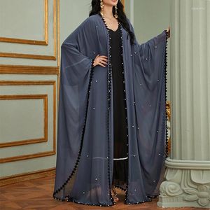 Etnik Giyim Dubai Abaya Kimono Chiffon Boncuklu Batwing Uzun Kollu Tığ işi açık hırka Kadın Müslüman Avrupa Türkiye Moda