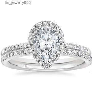 Sgarit jóias personalizadas au585 g14k ouro real casamento 1.5ct vvsd moissanite diamante conjunto de anel de noivado para mulher