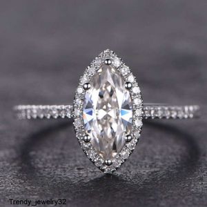 Guldsmycken 1CT Marquise -formad Moissanite Diamond Engagement Ring Solid 14K White Gold Promise Ring for Bridal