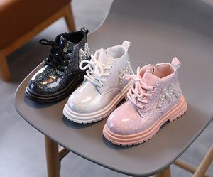 Girls Short Boots New Autumn Winter Shiny Pearls Ankle Boots Little Baby Boys Fashion Warm Plush Non-slip Boots Kids Shoes