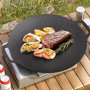 Pans Korean Round Grill Pan Thick Cast Iron Frying Flat Pancake Griddle Non-stick Maifan Stone Cooker Barbecue Tray BBQ Supplies