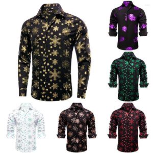 Herrklänningskjortor Svart gul siden Mens Jul Long Sleeve Lapel Spring Autumn Shirt Slim Fit Blouse For Man Designer Business Hi-Tie