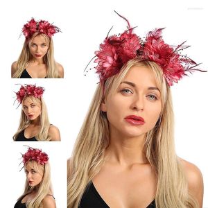 Saç klipsleri kırmızı kumaş çiçek tüyü çemberleri cadılar bayramı kafa bandı kadın headdress head tiara gelin parça başlık