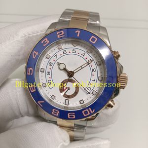 Relógios automáticos masculinos de 8 estilos 44 mm 116681 mostrador branco dois tons 18K pulseira de aço em ouro rosa 116689 116680 relógio esportivo com moldura de cerâmica