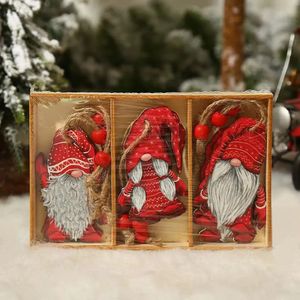 Christmas Decorations 9pcsbox Wooden Gnome Pendants Faceless Santa Claus Tree Decoration Hanging Ornaments 2023 Year Kids Gift 231113