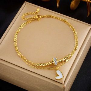 Tornozeleiras 316L Aço Inoxidável Coração Amor Tornozeleiras Para Mulheres Menina Tendência Pulseiras Tornozelo Correntes Não-desvanecendo Jóias Presente Festa Dropshipping Q231113