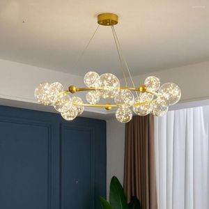 Lampadari Lampadario moderno lungo LED Bolla di vetro Lustre Design Sala da pranzo Lampada rotonda per negozio Ristorante 220V Oro