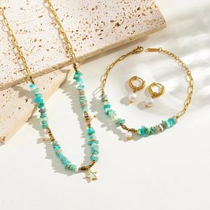 Necklace Earrings Set Natural Amazonite Healing Bracelet Gravel Beads Short Female Jewelry Quartz Choker Necklaces Holiday Gifts