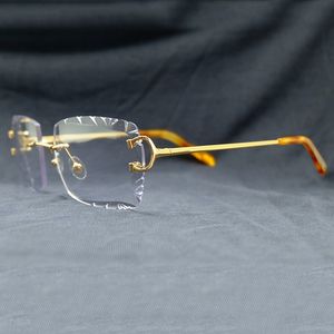 Y2K Diamond Cut Solglasögon Rimless Luxury Desinger Carter Sun Glasses Vintage Rimless Wire C Shades for Men and Women Hiphop Lentes de Sol Mujer