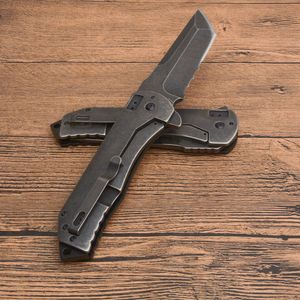Top Quality R2102K Flipper Folding Knife 8Cr13Mov Black Stone Wash Serrated Blade Aluminum/Stainless Steel Handle Ball Bearing Outdoor EDC Pocket Knives