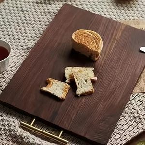 1pc Black Walnut Wooden With Brass Handle Cutting Board - Wooden Kitchen Cutting Boards For Meat, Bread, Vegetables & Fruits-Charcuterie Board Cheese Serving Board