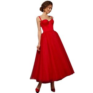 fdhaolu Red Tulle Homecoming Formal Party Girls 'Wear Gowns恋人Spagetti Strapsイブニングドレス足首の長さのプリンセスラインドレス