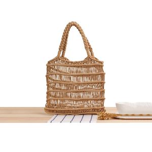 Duffelväskor damer vävda axelväska ihålig handväska bomull rep netto halm handgjorda strandförpackning kvinnan beige paket handväska