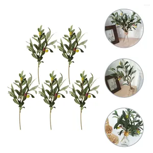 Dekorativa blommor 5 datorer Artificial Olive Branch Botanisk dekor Bladstammar Träd plaststambröllop