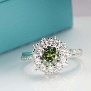 Cluster Rings 1 Dark Green Gra Certificated Moissanite Women's Ring S925 Silver Jewelry Wedding Anniversary Birthday Gift