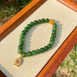 Strand natural espinafre hetian jade mão corda jasper avançado maçã verde flor de lótus pulseira círculo original