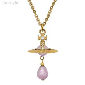 デザイナーViviene Westwoods Empress Dowager Baroque Chain Stereoscopic Saturn Pearl Necklace of Stereoscopic Gold Purple Beads