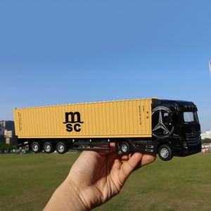 Diecast Model Car 1/50 Diecast Alloy Truck Toy Car Model Removable Engineering Transport Container Truck Vehicle With Light Pull Back Toy For Boys 230412