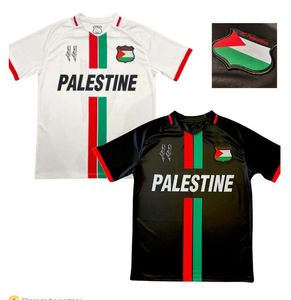 2024 Palestina Futebol Jerseys Black Center Stripe Vermelho Verde Camisa de Futebol Guerra Justiça Março Uniforme de Futebol S-4XL